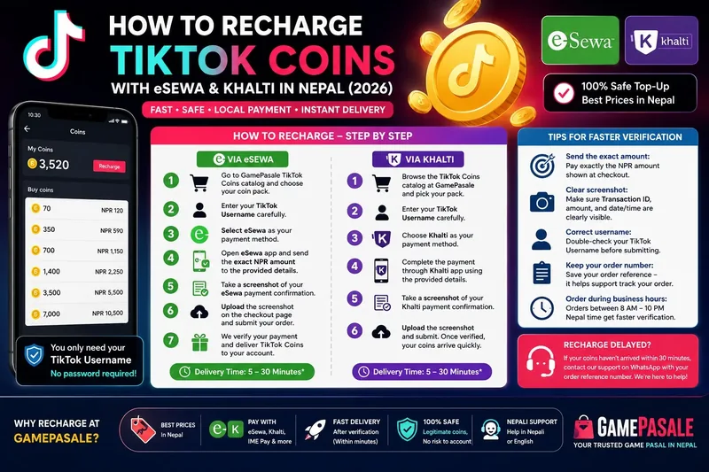 How to Recharge TikTok Coins with eSewa & Khalti in Nepal (2026)